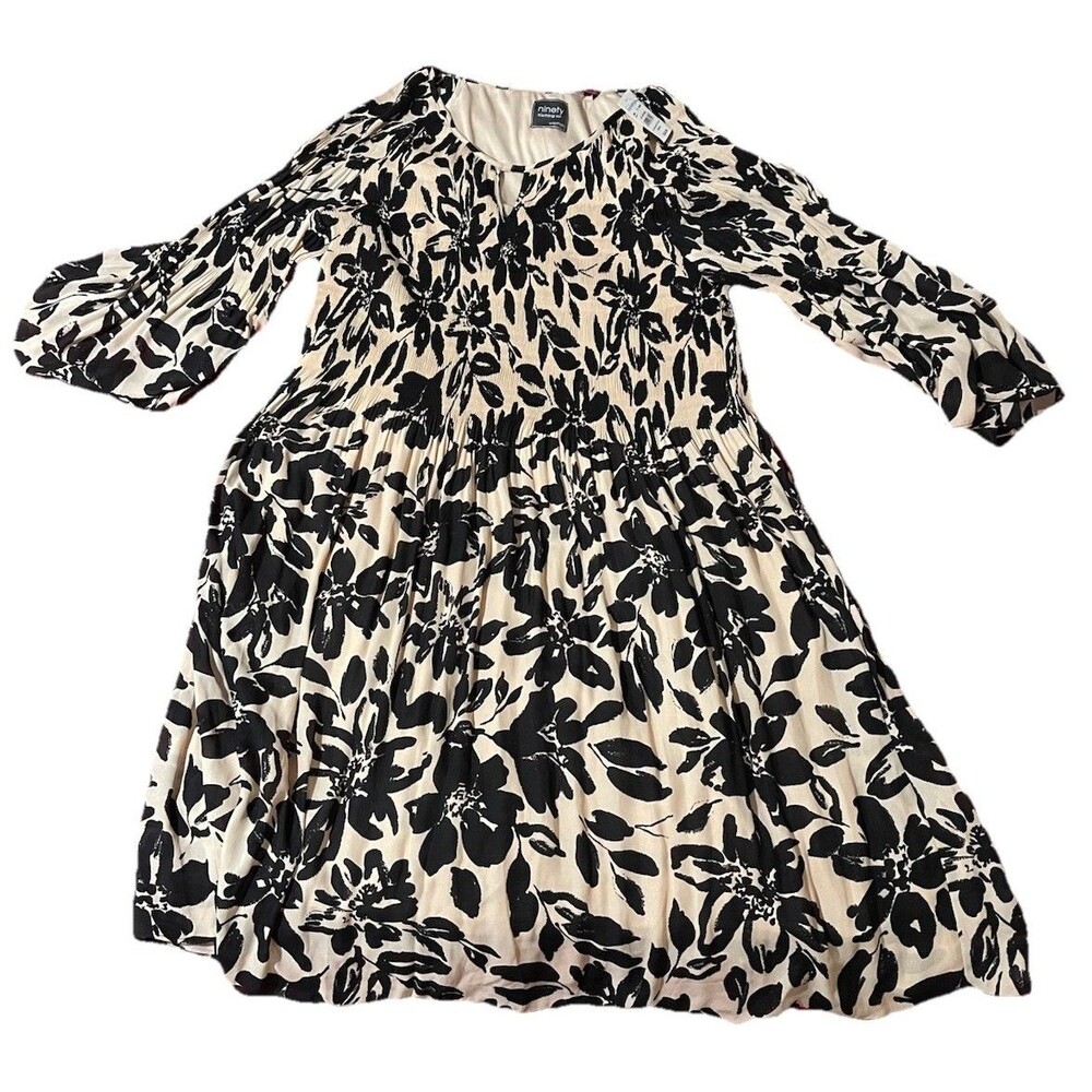 Ninety Black and White Pleated Floral Dress